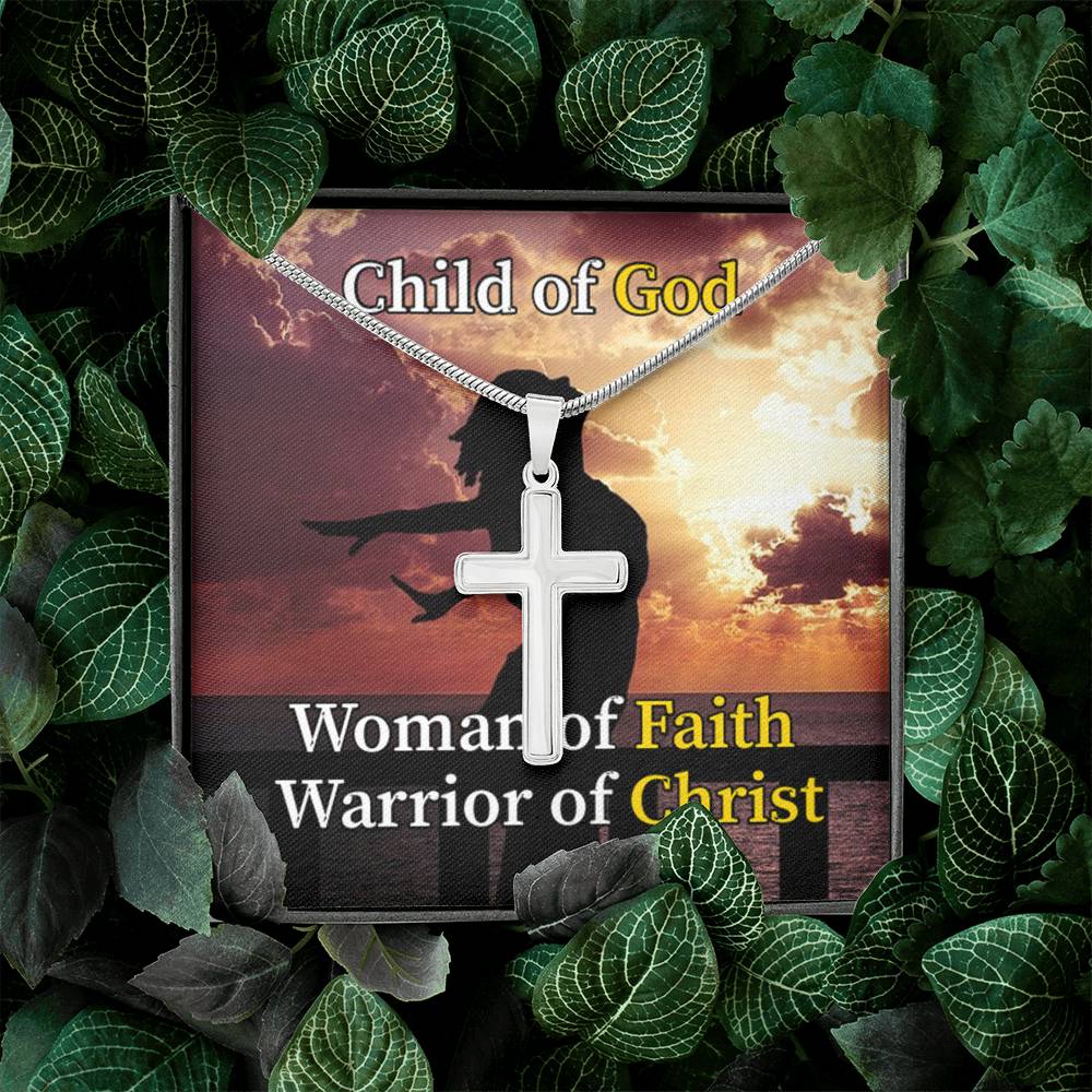 Scripture Card Child Of God Woman Of Faith Warrior Of Christ Faith Cross Card Necklace w Stainless Steel Pendant-Express Your Love Gifts