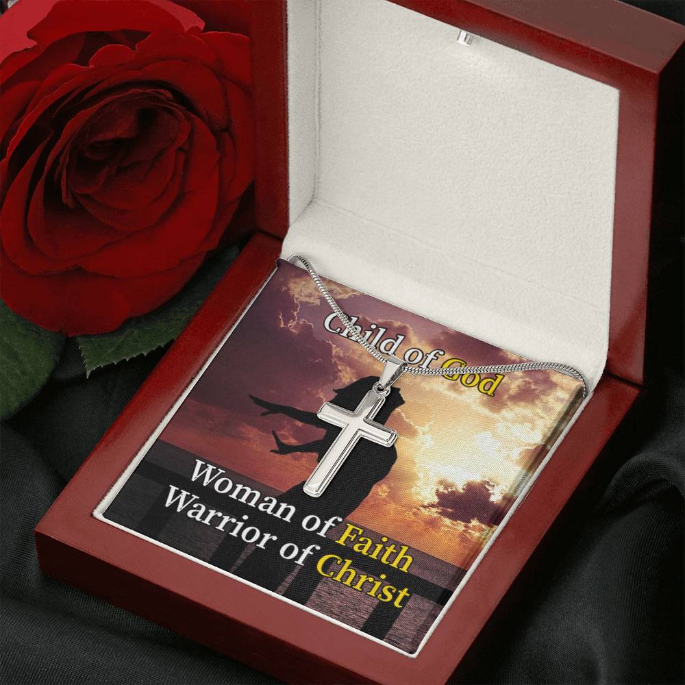 Scripture Card Child Of God Woman Of Faith Warrior Of Christ Faith Cross Card Necklace w Stainless Steel Pendant-Express Your Love Gifts