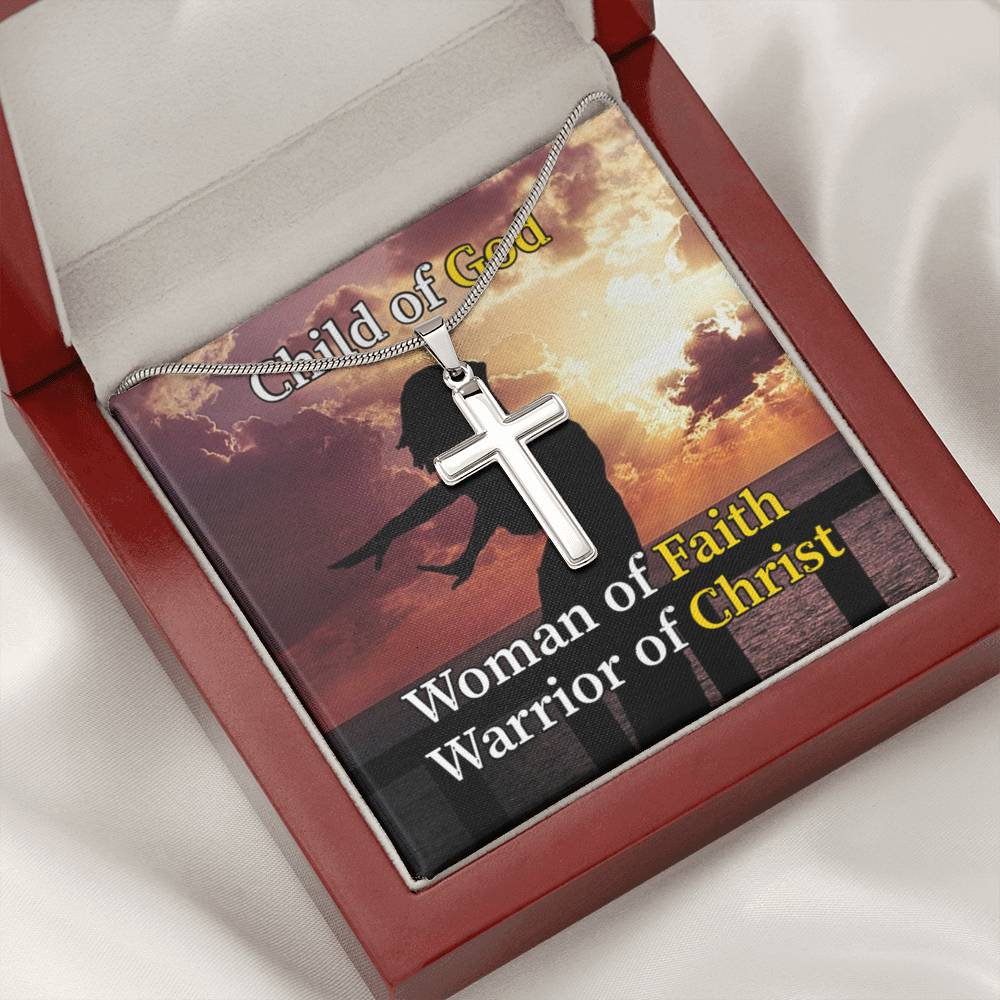 Scripture Card Child Of God Woman Of Faith Warrior Of Christ Faith Cross Card Necklace w Stainless Steel Pendant-Express Your Love Gifts