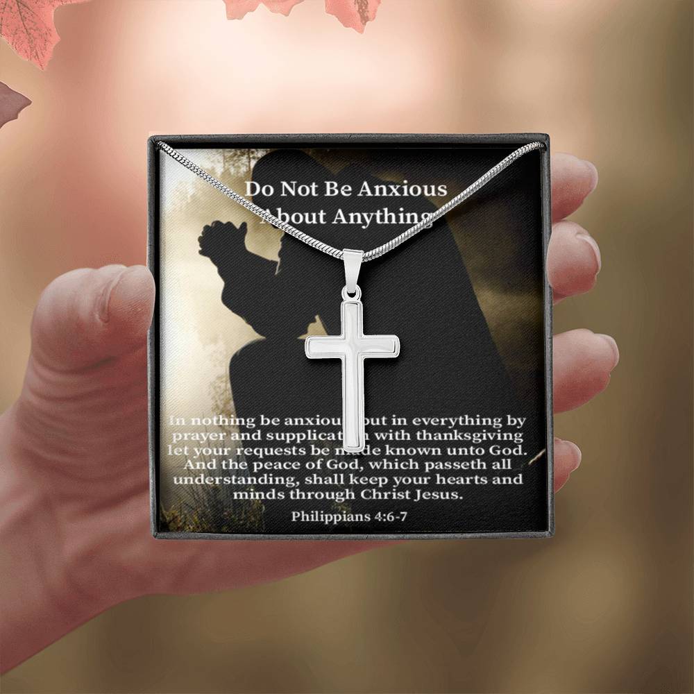 Scripture Card Do Not Be Anxious About Anything Philippians 4:6-7 Cross Card Necklace w Stainless Steel Pendant Religious Gift-Express Your Love Gifts