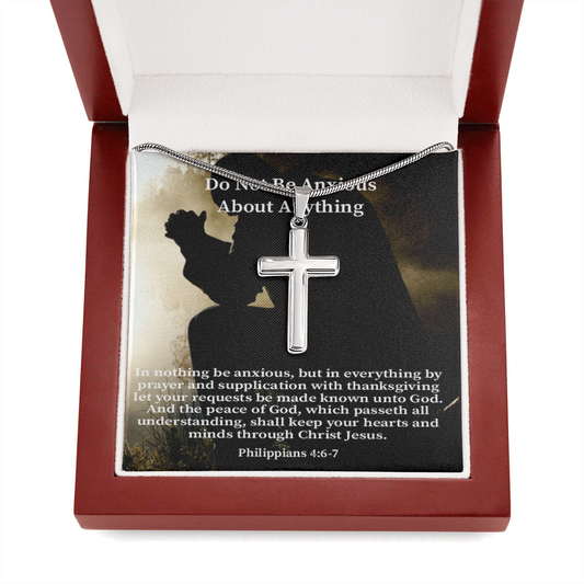 Scripture Card Do Not Be Anxious About Anything Philippians 4:6-7 Cross Card Necklace w Stainless Steel Pendant Religious Gift-Express Your Love Gifts