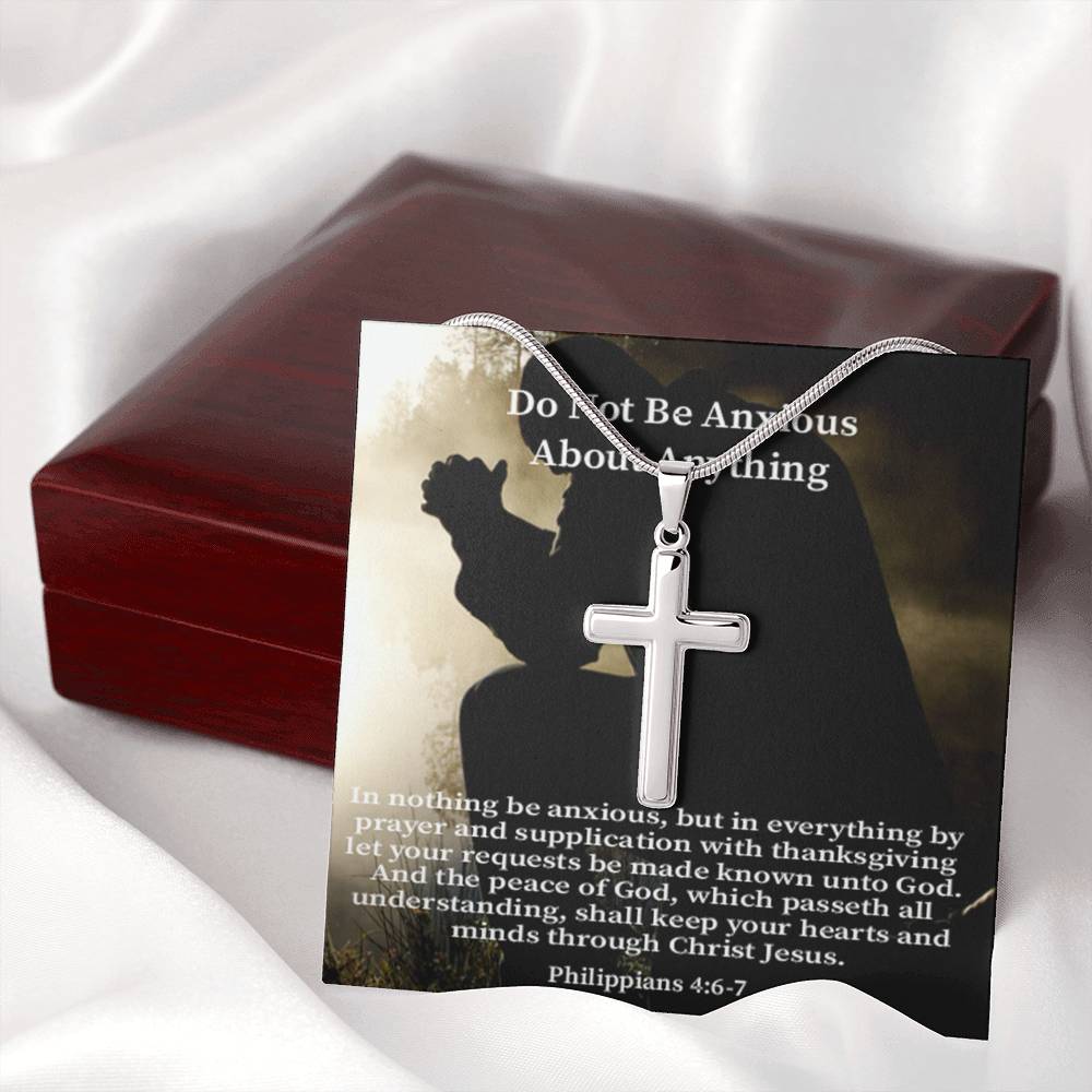Scripture Card Do Not Be Anxious About Anything Philippians 4:6-7 Cross Card Necklace w Stainless Steel Pendant Religious Gift-Express Your Love Gifts