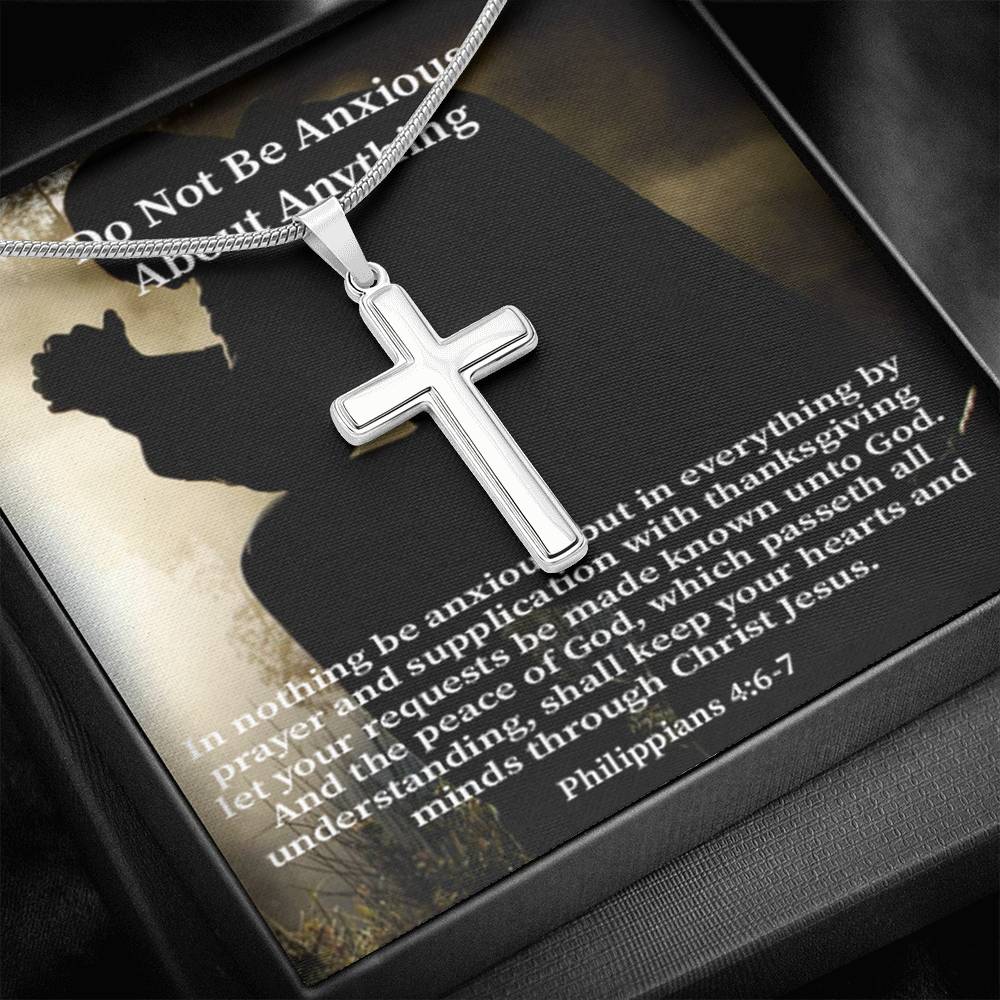 Scripture Card Do Not Be Anxious About Anything Philippians 4:6-7 Cross Card Necklace w Stainless Steel Pendant Religious Gift-Express Your Love Gifts