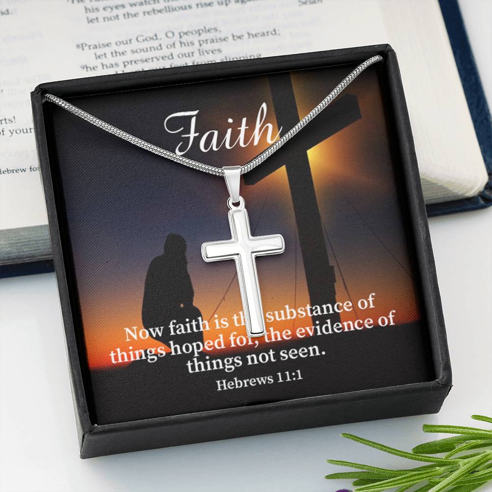 Scripture Card Faith Hebrews 11:1 Cross Card Necklace w Stainless Steel Pendant Religious Gift-Express Your Love Gifts