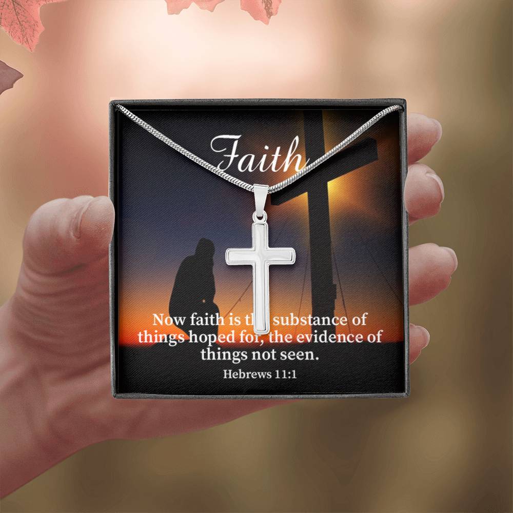 Scripture Card Faith Hebrews 11:1 Cross Card Necklace w Stainless Steel Pendant Religious Gift-Express Your Love Gifts