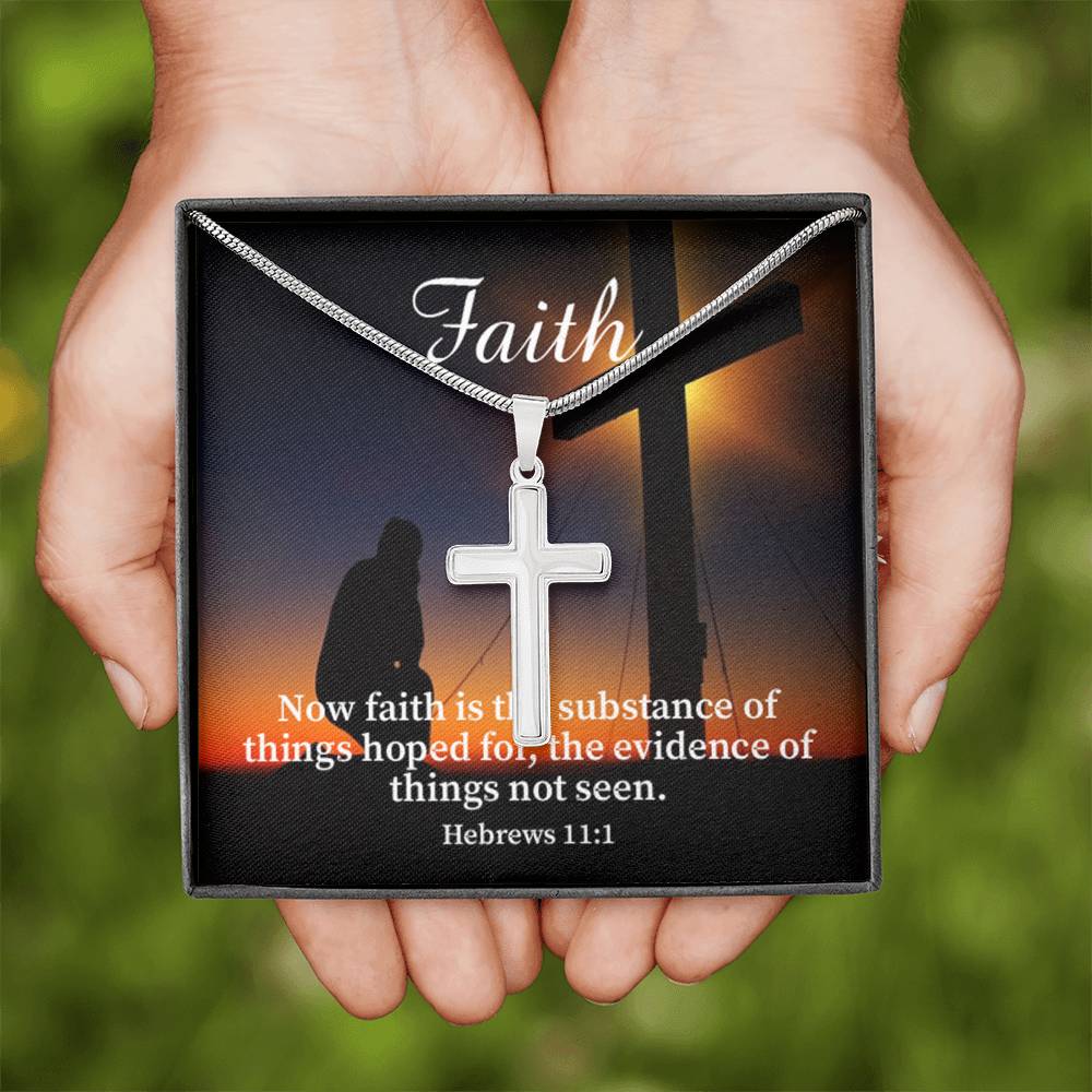 Scripture Card Faith Hebrews 11:1 Cross Card Necklace w Stainless Steel Pendant Religious Gift-Express Your Love Gifts