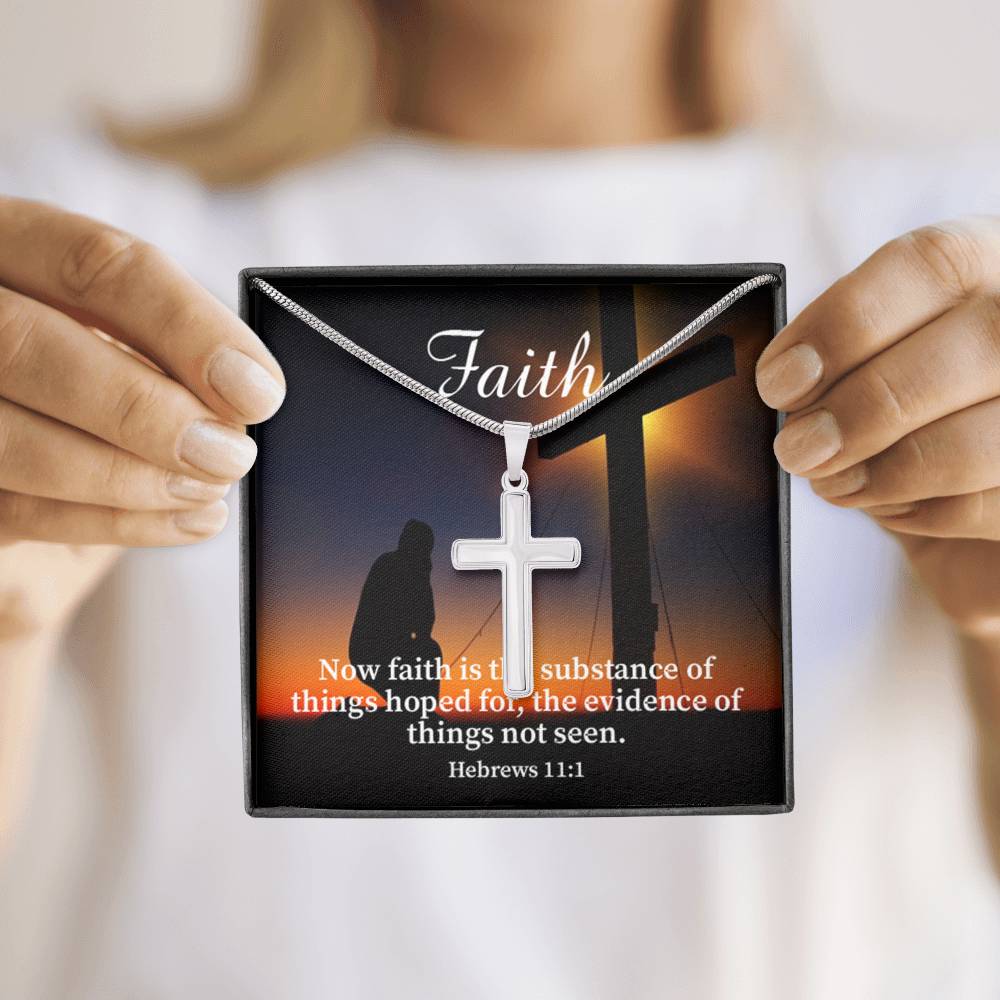 Scripture Card Faith Hebrews 11:1 Cross Card Necklace w Stainless Steel Pendant Religious Gift-Express Your Love Gifts