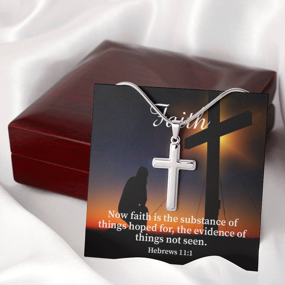 Scripture Card Faith Hebrews 11:1 Cross Card Necklace w Stainless Steel Pendant Religious Gift-Express Your Love Gifts