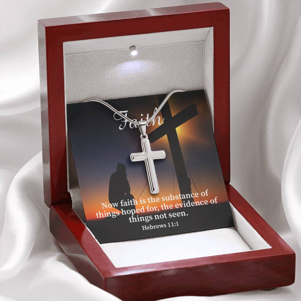 Scripture Card Faith Hebrews 11:1 Cross Card Necklace w Stainless Steel Pendant Religious Gift-Express Your Love Gifts