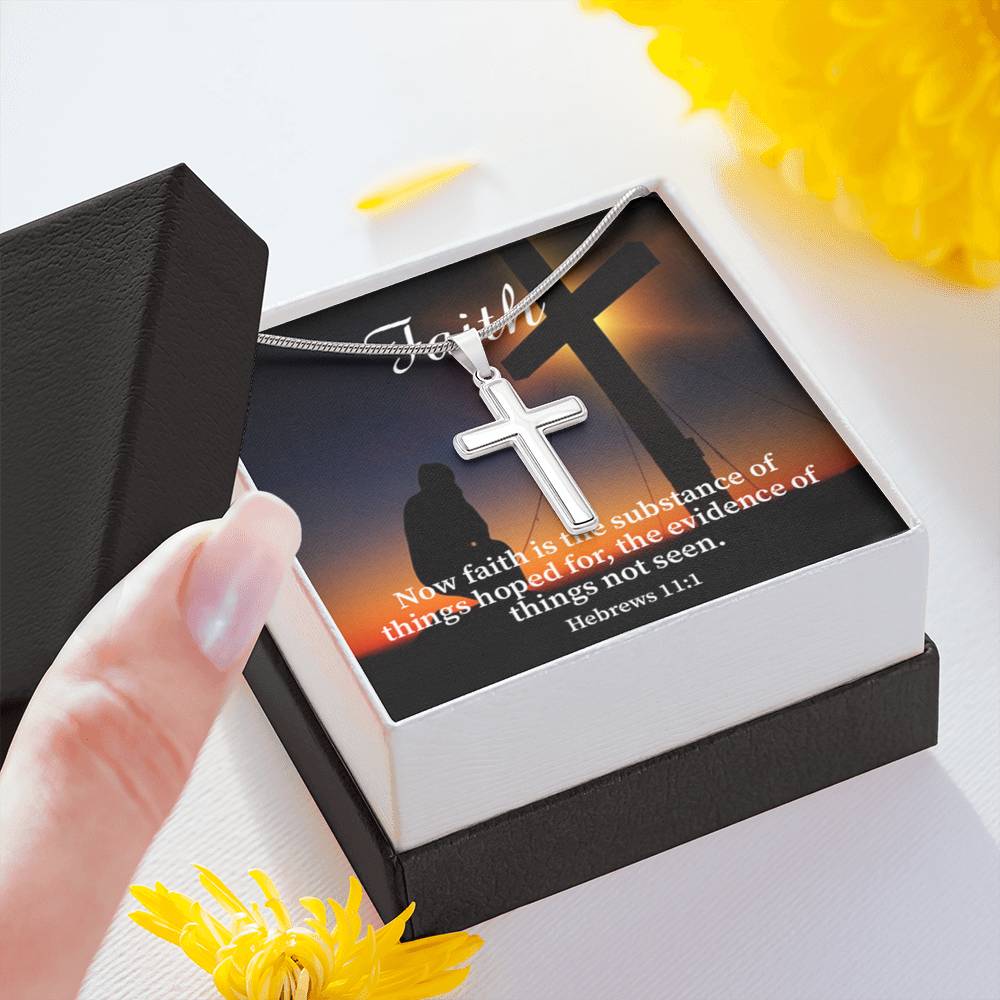 Scripture Card Faith Hebrews 11:1 Cross Card Necklace w Stainless Steel Pendant Religious Gift-Express Your Love Gifts