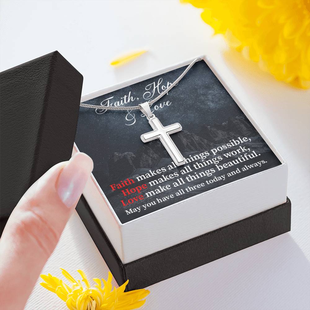 Scripture Card Faith Hope Love Inspirational Cross Card Necklace w Stainless Steel Pendant-Express Your Love Gifts
