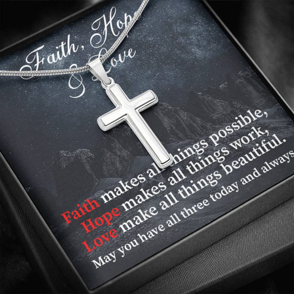 Scripture Card Faith Hope Love Inspirational Cross Card Necklace w Stainless Steel Pendant-Express Your Love Gifts