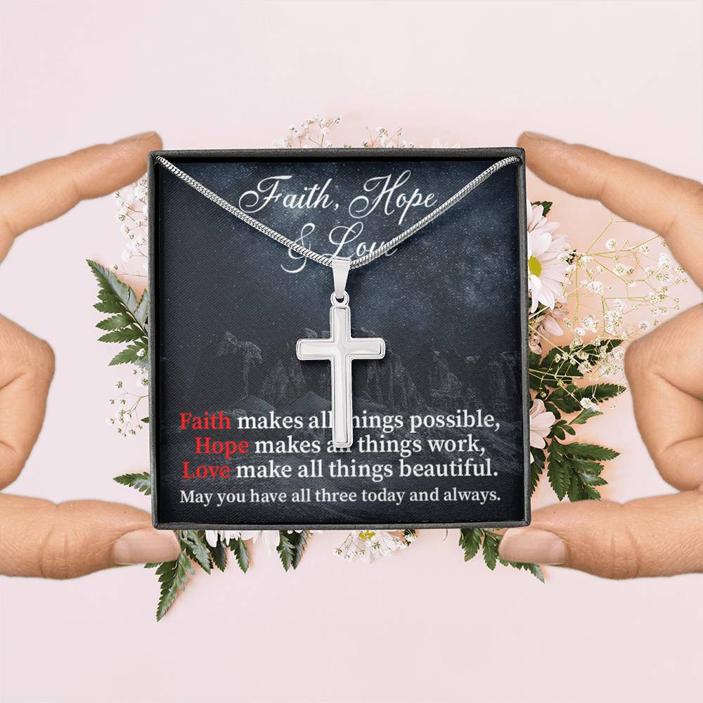 Scripture Card Faith Hope Love Inspirational Cross Card Necklace w Stainless Steel Pendant-Express Your Love Gifts