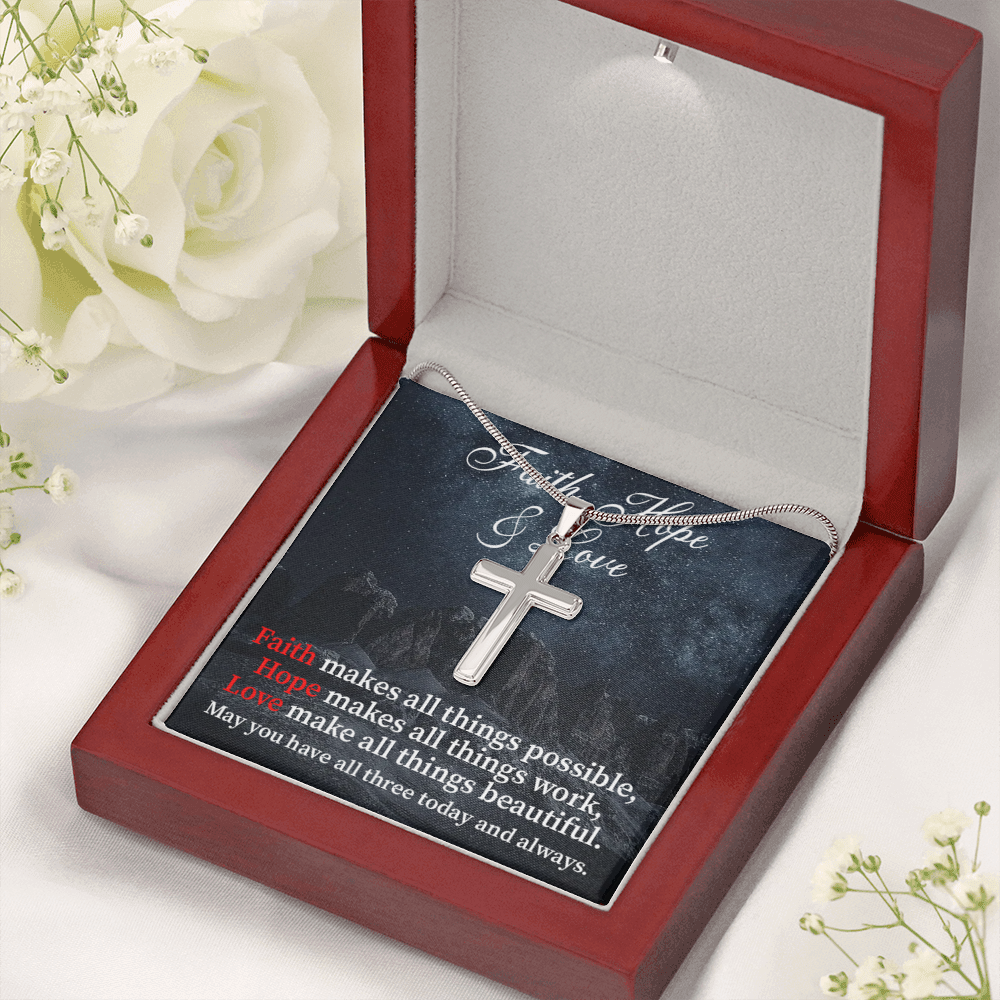 Scripture Card Faith Hope Love Inspirational Cross Card Necklace w Stainless Steel Pendant-Express Your Love Gifts