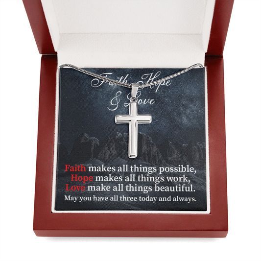 Scripture Card Faith Hope Love Inspirational Cross Card Necklace w Stainless Steel Pendant-Express Your Love Gifts