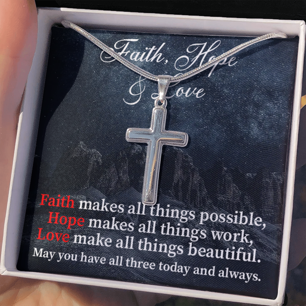 Scripture Card Faith Hope Love Inspirational Cross Card Necklace w Stainless Steel Pendant-Express Your Love Gifts