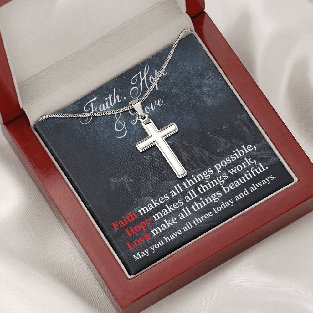 Scripture Card Faith Hope Love Inspirational Cross Card Necklace w Stainless Steel Pendant-Express Your Love Gifts