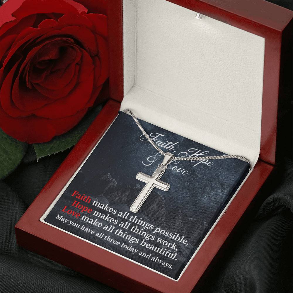 Scripture Card Faith Hope Love Inspirational Cross Card Necklace w Stainless Steel Pendant-Express Your Love Gifts