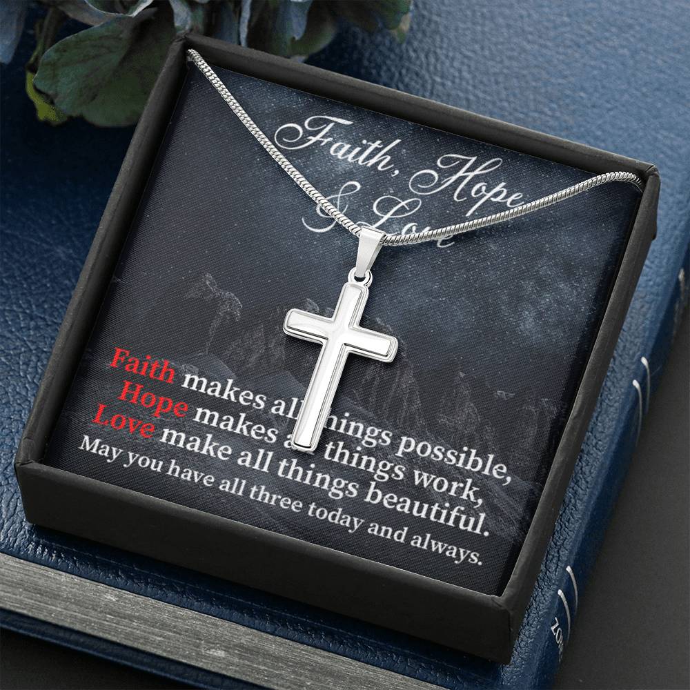 Scripture Card Faith Hope Love Inspirational Cross Card Necklace w Stainless Steel Pendant-Express Your Love Gifts