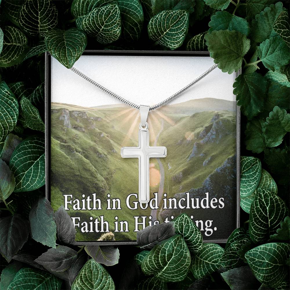 Scripture Card Faith In God's Timing Inspirational Cross Card Necklace w Stainless Steel Pendant-Express Your Love Gifts