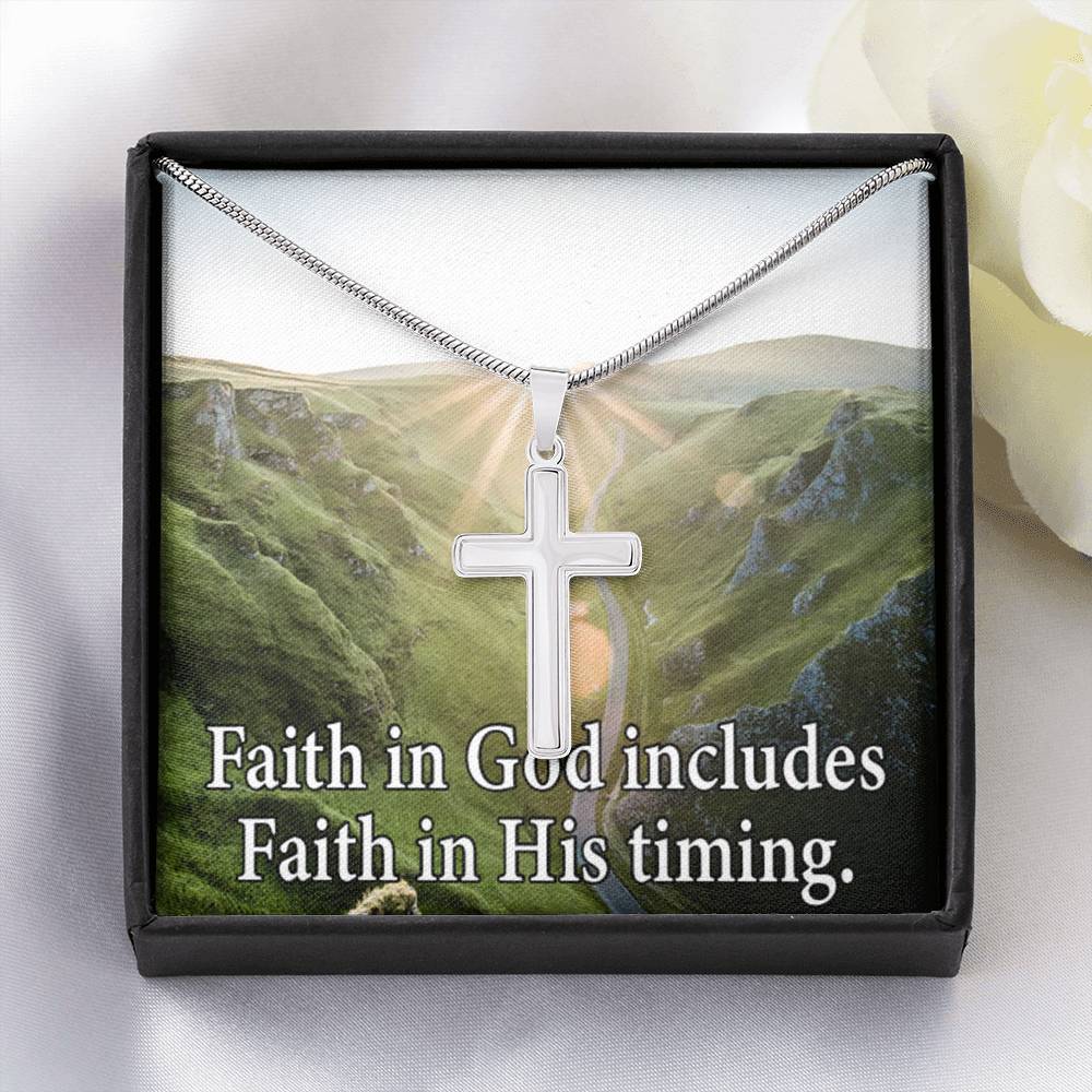 Scripture Card Faith In God's Timing Inspirational Cross Card Necklace w Stainless Steel Pendant-Express Your Love Gifts