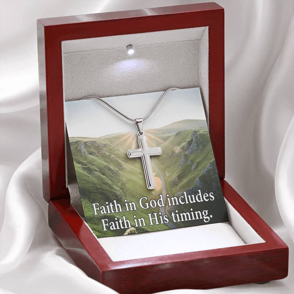 Scripture Card Faith In God's Timing Inspirational Cross Card Necklace w Stainless Steel Pendant-Express Your Love Gifts