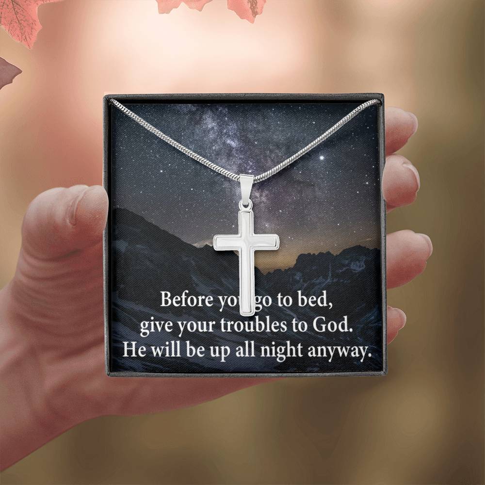 Scripture Card Give Your Troubles to God Cross Card Necklace w Stainless Steel Pendant-Express Your Love Gifts