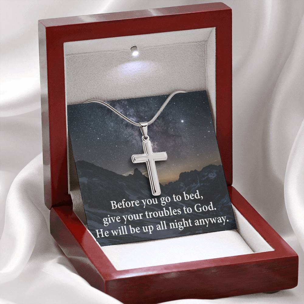 Scripture Card Give Your Troubles to God Cross Card Necklace w Stainless Steel Pendant-Express Your Love Gifts