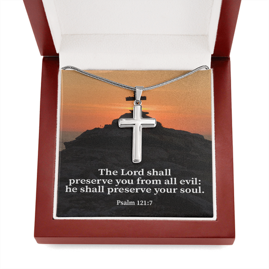Scripture Card Hope Psalm 121:7 Cross Card Necklace w Stainless Steel Pendant Religious Gift-Express Your Love Gifts