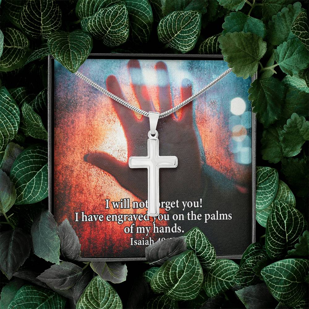Scripture Card Isaiah 49:16 Cross Card Necklace w Stainless Steel Pendant Religious Gift-Express Your Love Gifts