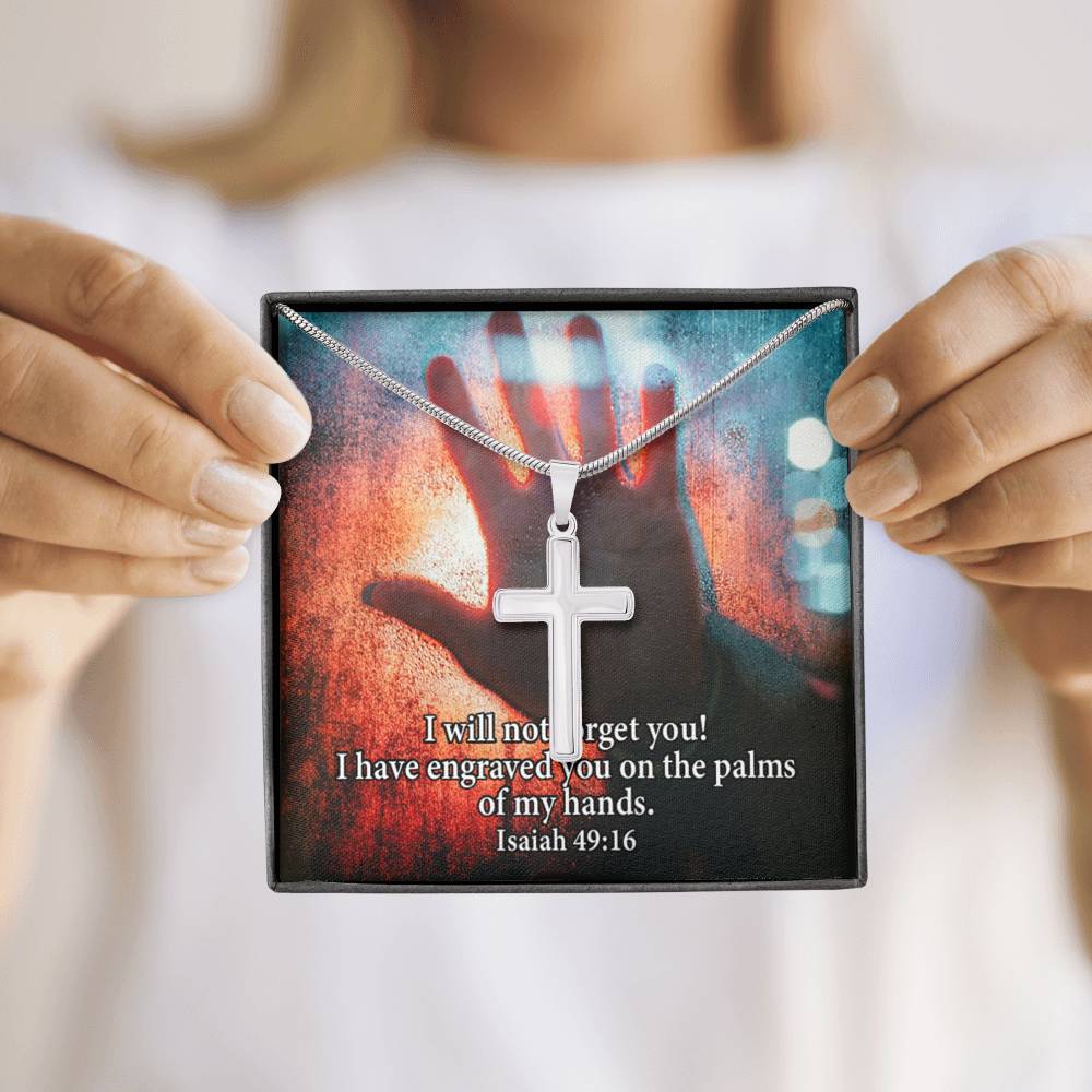 Scripture Card Isaiah 49:16 Cross Card Necklace w Stainless Steel Pendant Religious Gift-Express Your Love Gifts