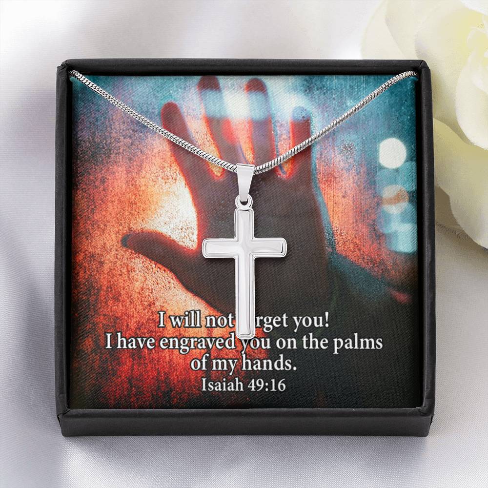 Scripture Card Isaiah 49:16 Cross Card Necklace w Stainless Steel Pendant Religious Gift-Express Your Love Gifts