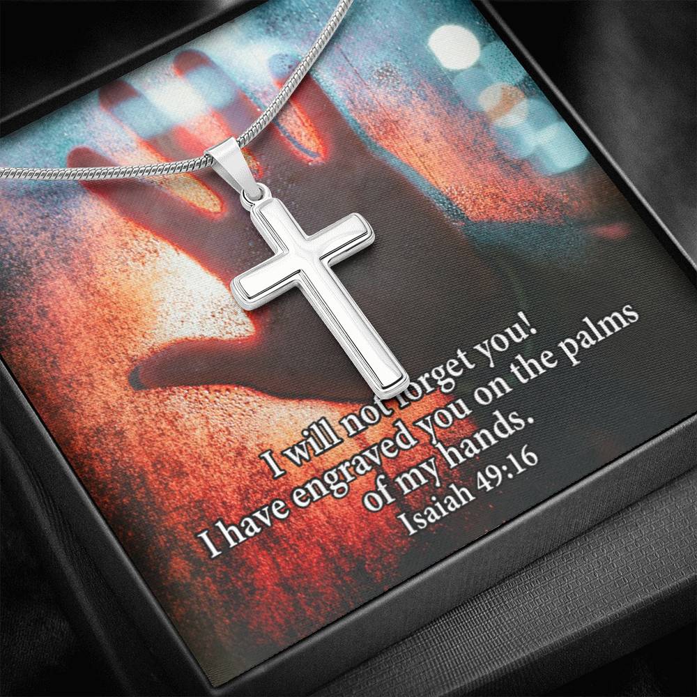 Scripture Card Isaiah 49:16 Cross Card Necklace w Stainless Steel Pendant Religious Gift-Express Your Love Gifts