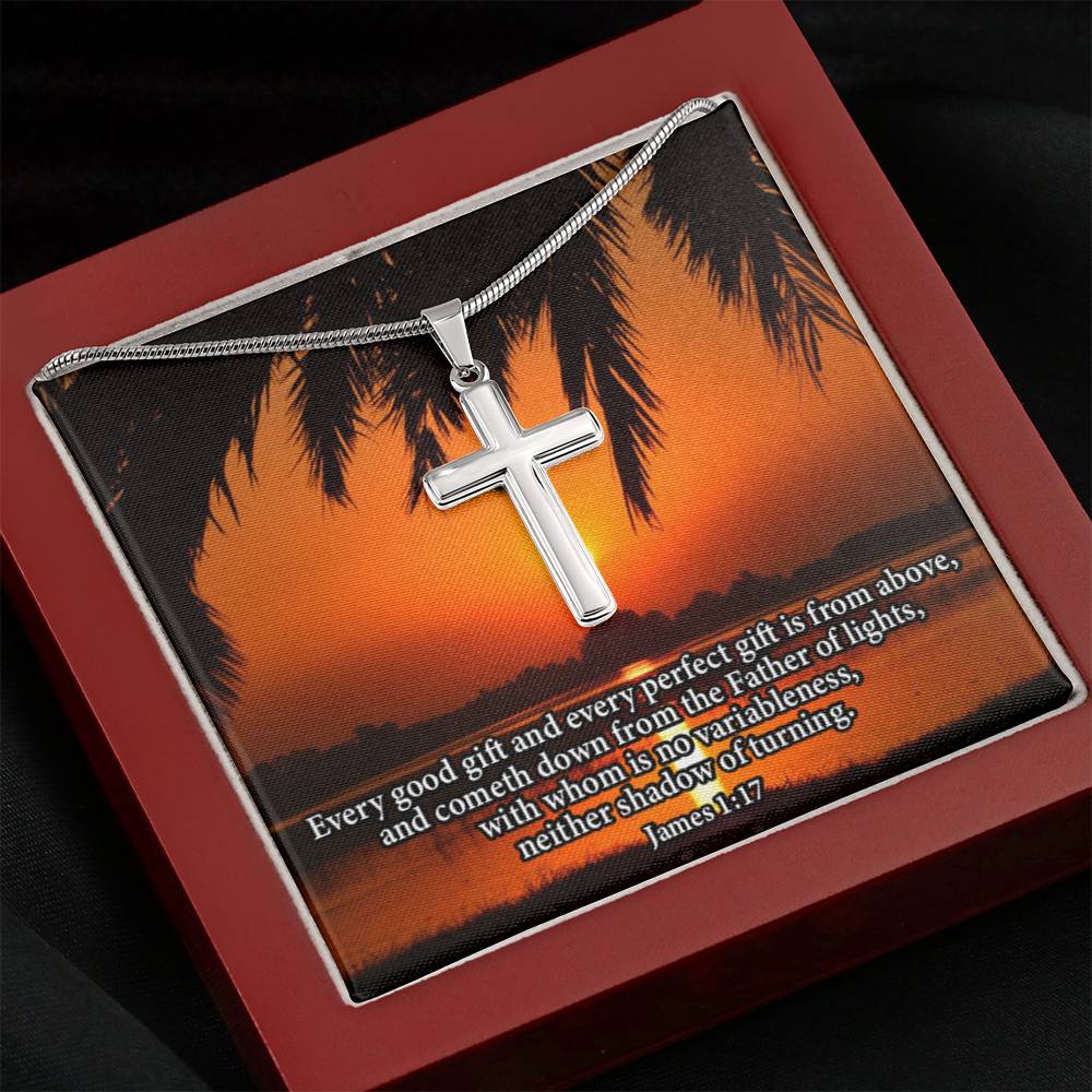 Scripture Card James 1:17 Cross Card Necklace w Stainless Steel Pendant Religious Gift-Express Your Love Gifts