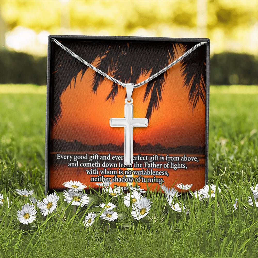 Scripture Card James 1:17 Cross Card Necklace w Stainless Steel Pendant Religious Gift-Express Your Love Gifts