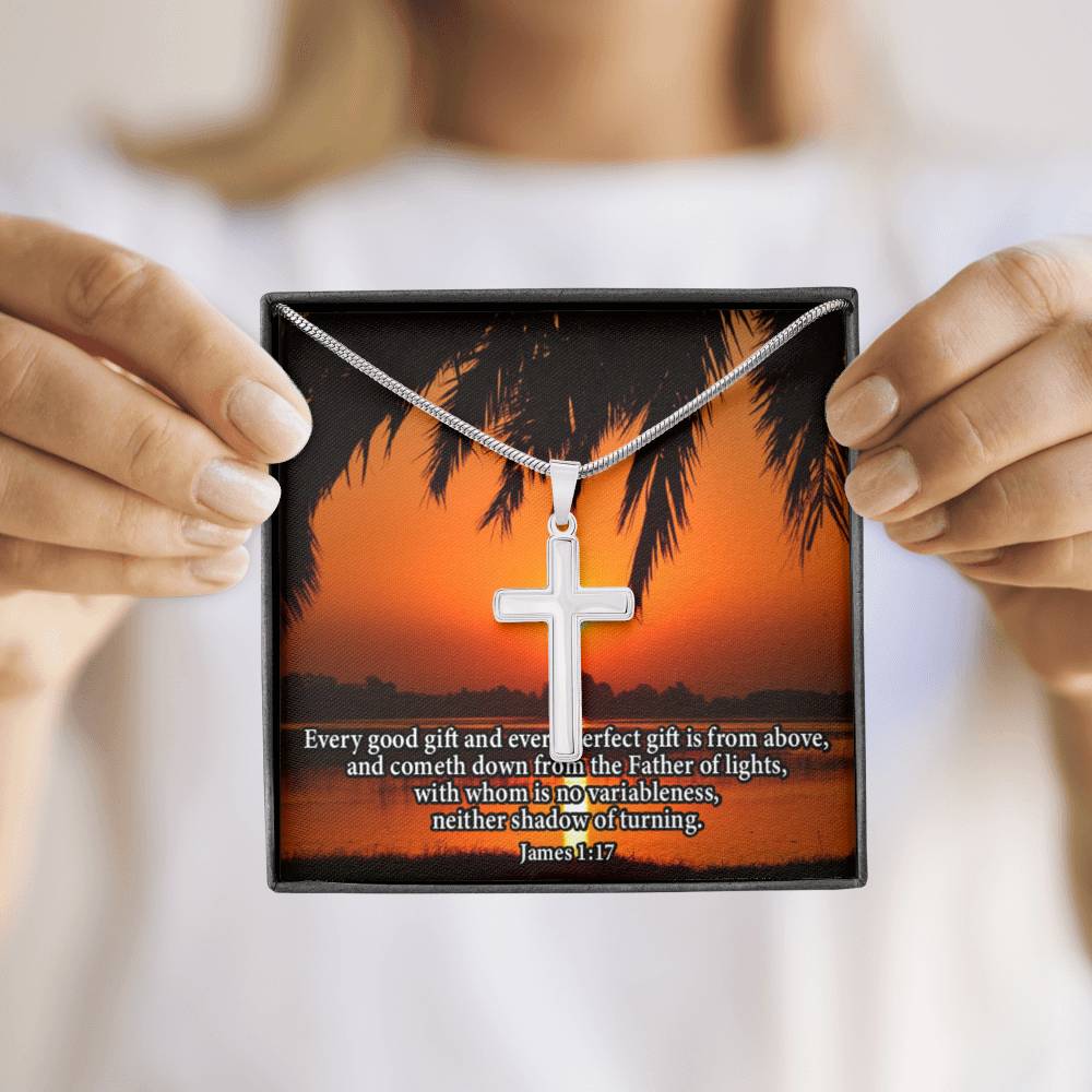 Scripture Card James 1:17 Cross Card Necklace w Stainless Steel Pendant Religious Gift-Express Your Love Gifts