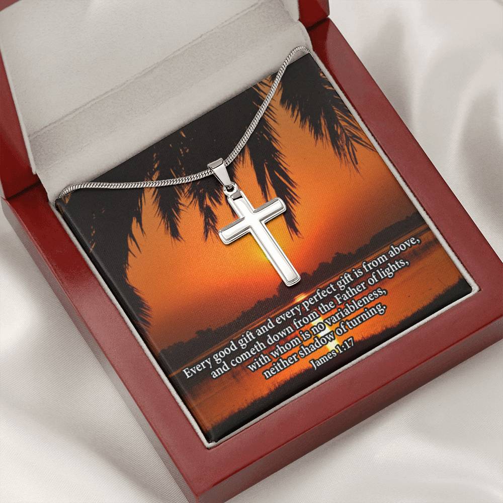 Scripture Card James 1:17 Cross Card Necklace w Stainless Steel Pendant Religious Gift-Express Your Love Gifts