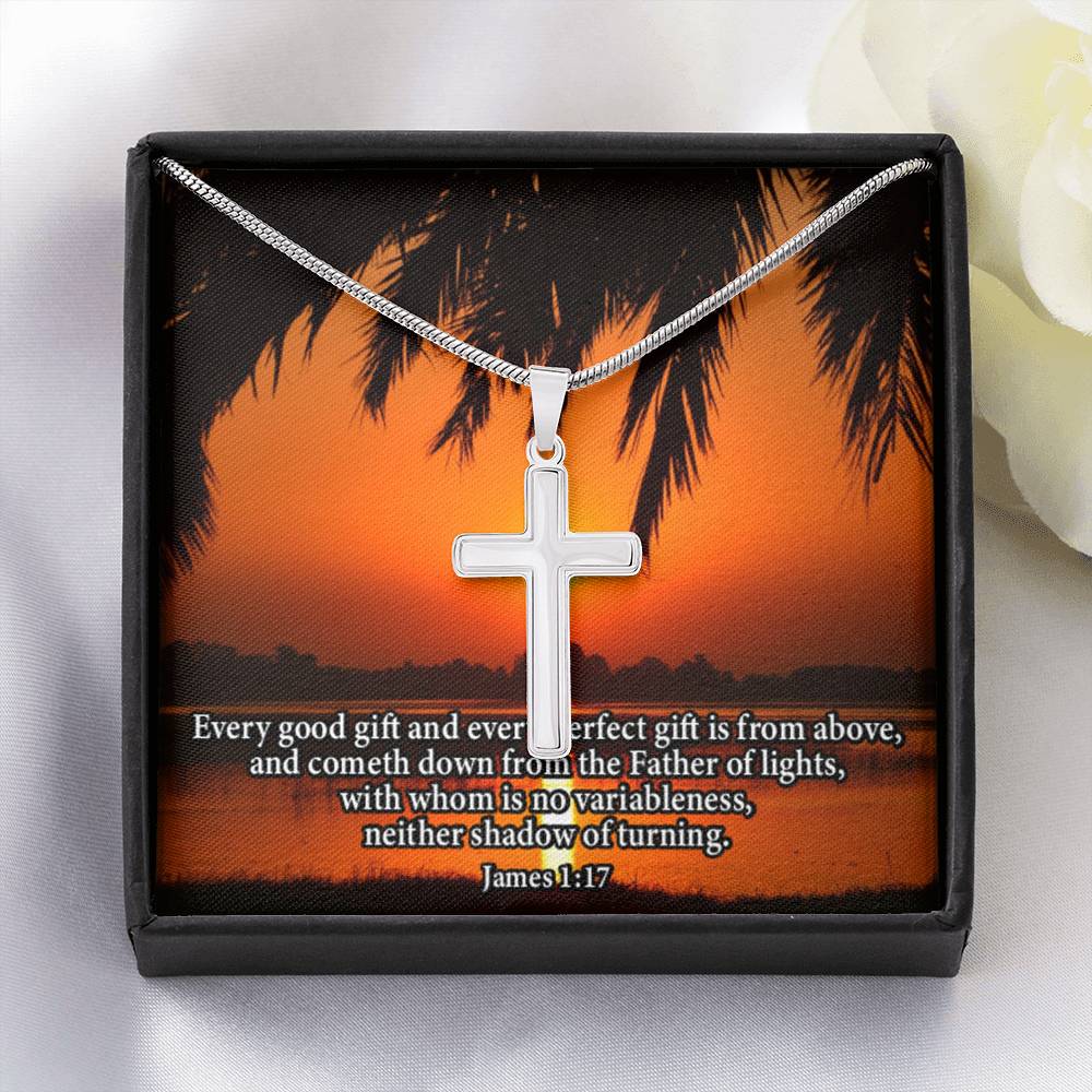 Scripture Card James 1:17 Cross Card Necklace w Stainless Steel Pendant Religious Gift-Express Your Love Gifts