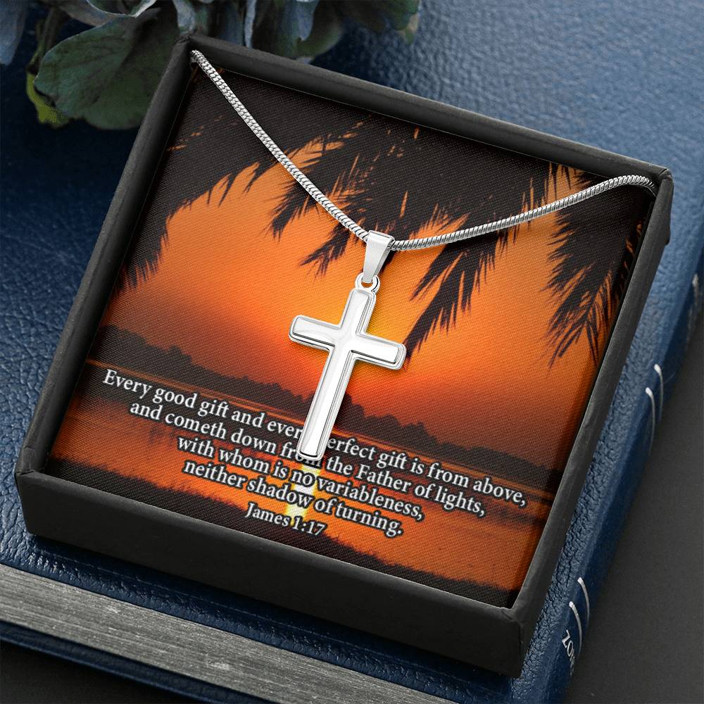 Scripture Card James 1:17 Cross Card Necklace w Stainless Steel Pendant Religious Gift-Express Your Love Gifts