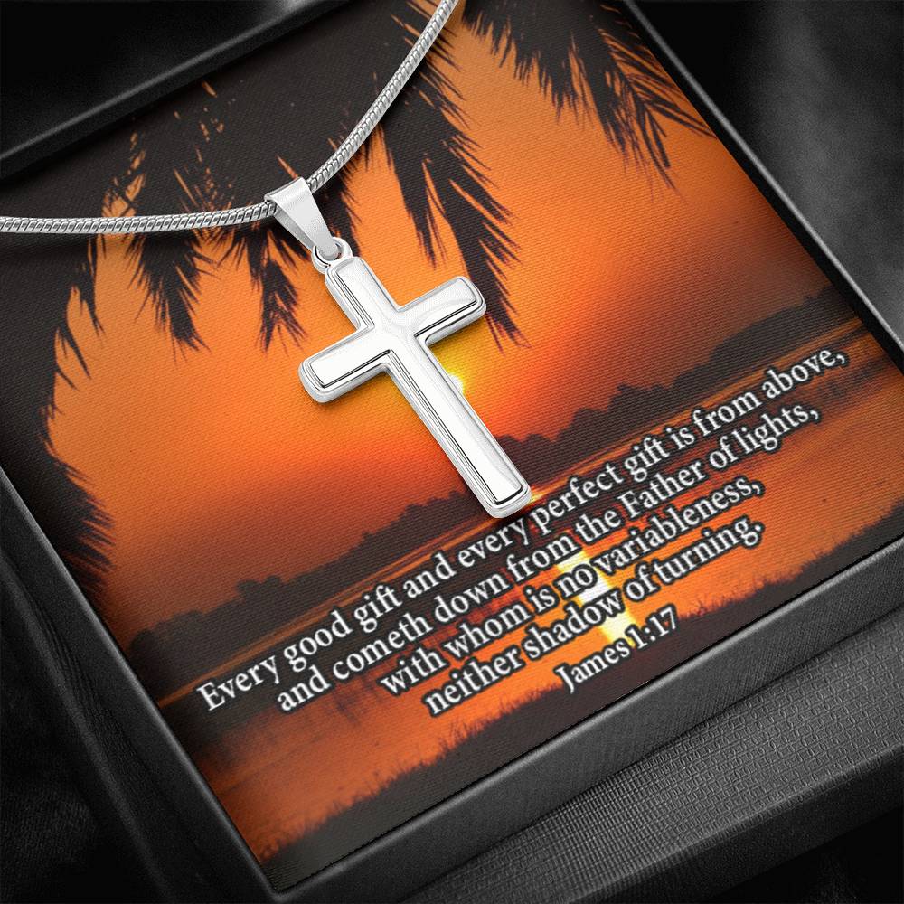 Scripture Card James 1:17 Cross Card Necklace w Stainless Steel Pendant Religious Gift-Express Your Love Gifts