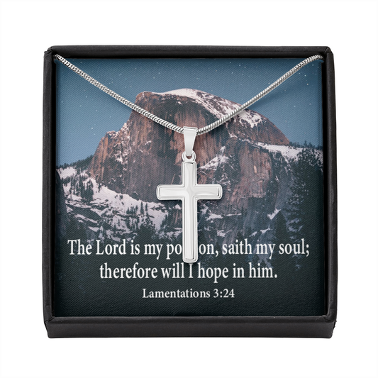 Scripture Card Lamentations 32:4 Cross Card Necklace w Stainless Steel Pendant Religious Gift-Express Your Love Gifts