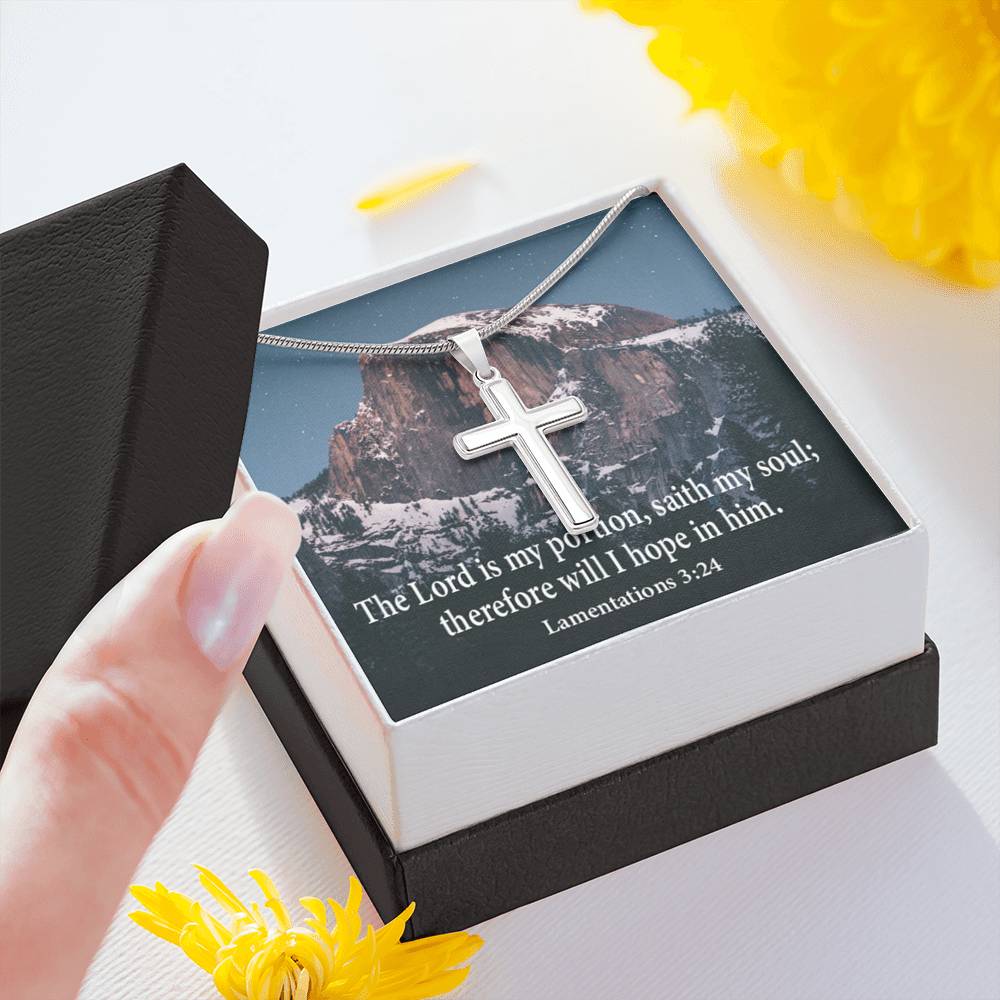 Scripture Card Lamentations 32:4 Cross Card Necklace w Stainless Steel Pendant Religious Gift-Express Your Love Gifts