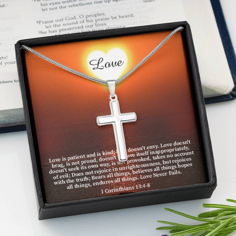 Scripture Card Love Corinthians English Faith 1 Corinthians 13:4-8 Cross Card Necklace w Stainless Steel Pendant Religious Gift-Express Your Love Gifts