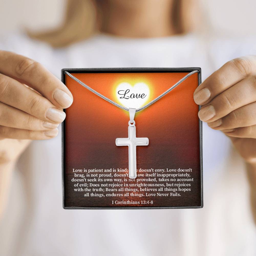 Scripture Card Love Corinthians English Faith 1 Corinthians 13:4-8 Cross Card Necklace w Stainless Steel Pendant Religious Gift-Express Your Love Gifts