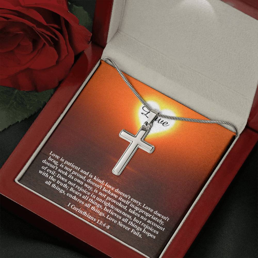 Scripture Card Love Corinthians English Faith 1 Corinthians 13:4-8 Cross Card Necklace w Stainless Steel Pendant Religious Gift-Express Your Love Gifts