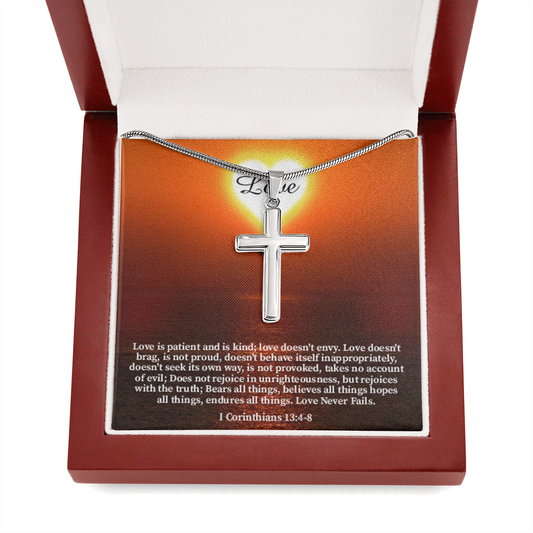 Scripture Card Love Corinthians English Faith 1 Corinthians 13:4-8 Cross Card Necklace w Stainless Steel Pendant Religious Gift-Express Your Love Gifts