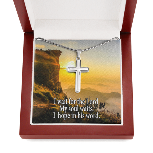 Scripture Card My Soul Waits Inspirational Cross Card Necklace w Stainless Steel Pendant Religious Gift-Express Your Love Gifts