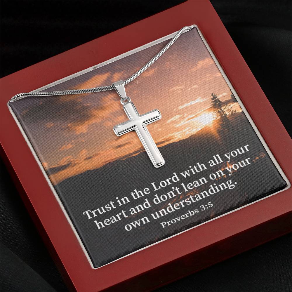 Scripture Card Trust In The Lord Proverbs 3:5 Cross Card Necklace w Stainless Steel Pendant Religious Gift-Express Your Love Gifts