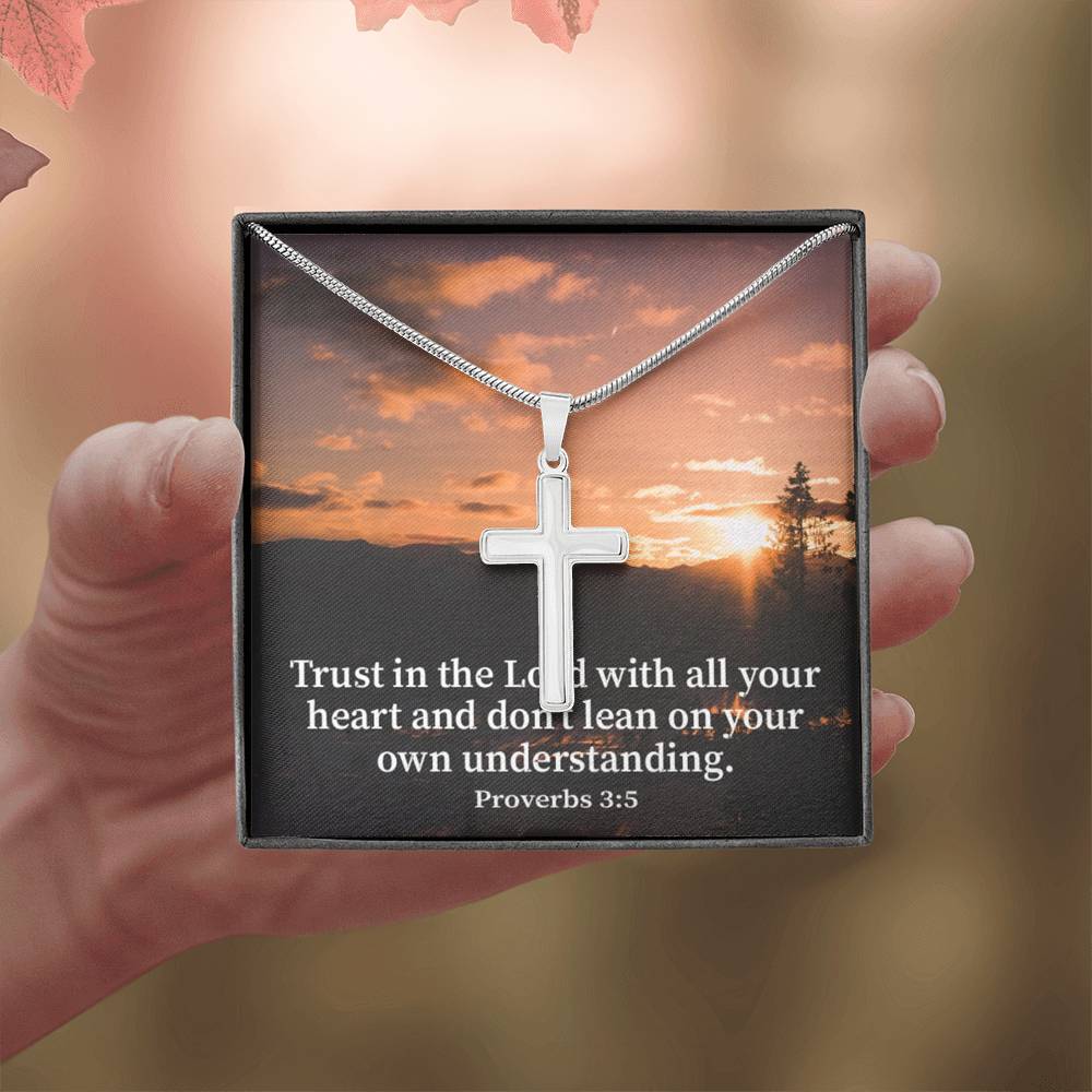 Scripture Card Trust In The Lord Proverbs 3:5 Cross Card Necklace w Stainless Steel Pendant Religious Gift-Express Your Love Gifts