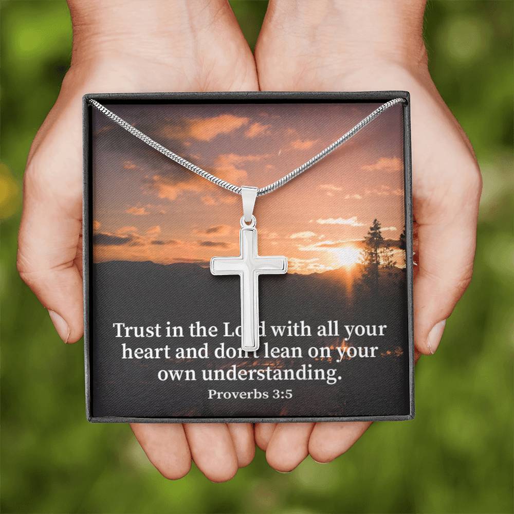 Scripture Card Trust In The Lord Proverbs 3:5 Cross Card Necklace w Stainless Steel Pendant Religious Gift-Express Your Love Gifts